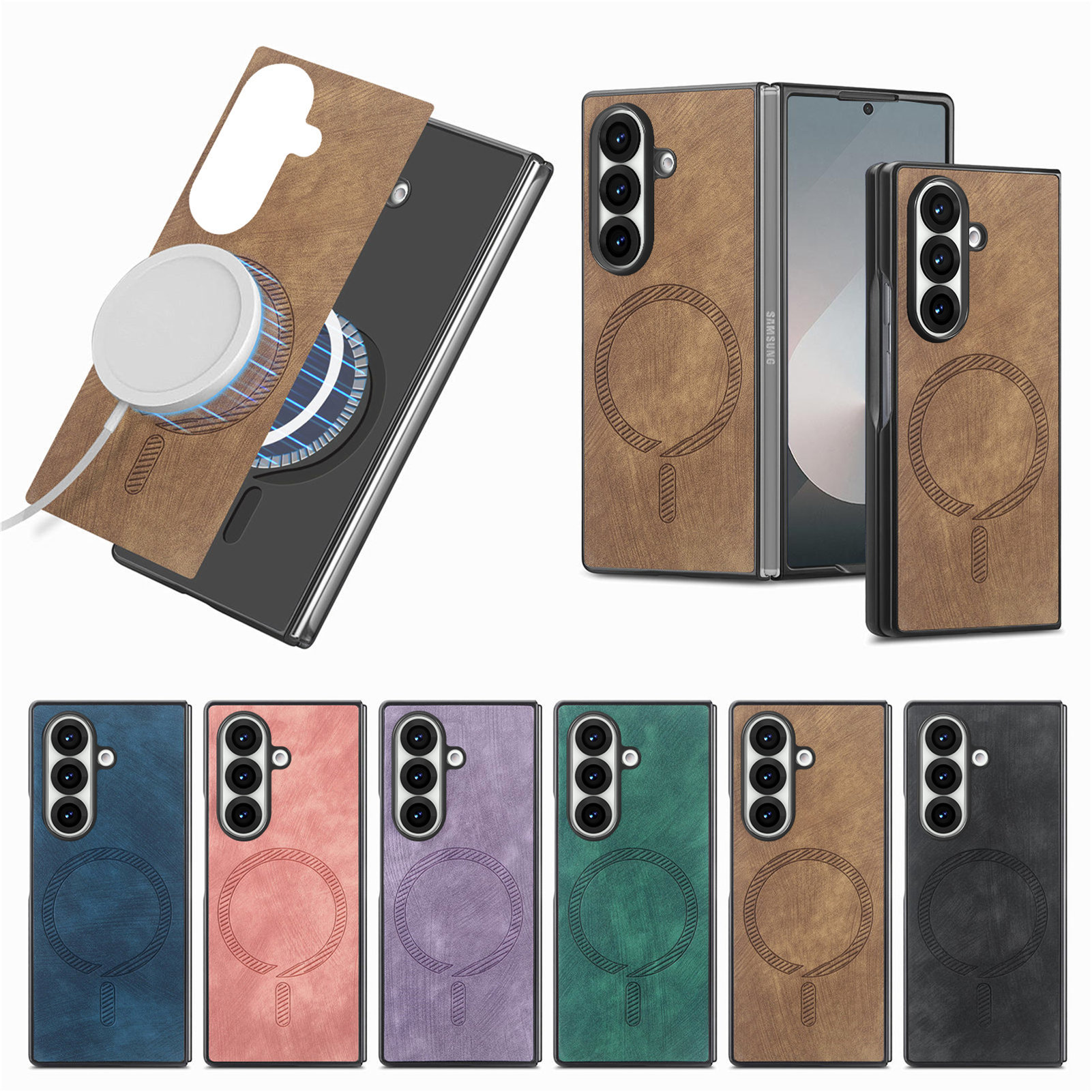 For Samsung Z Fold7 folding screen phone case Z Fold6 skin feel magnetic leather texture folding protective case