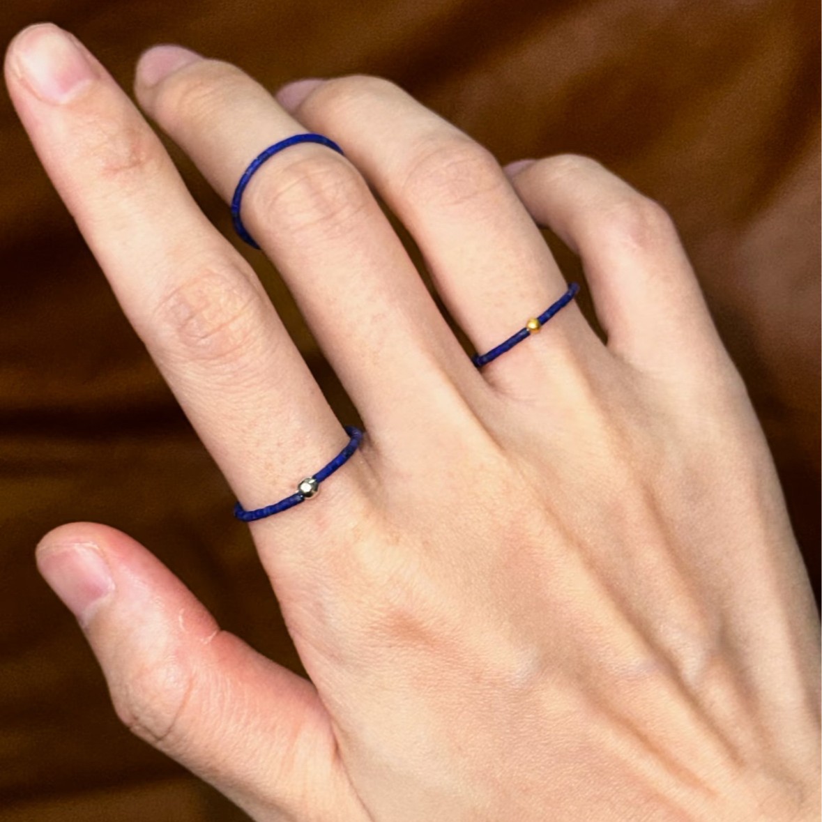 Ultra-fine 1mm lapis lazuli Klein blue S925 sterling silver ring hand-made tattoo sense plain ring for women