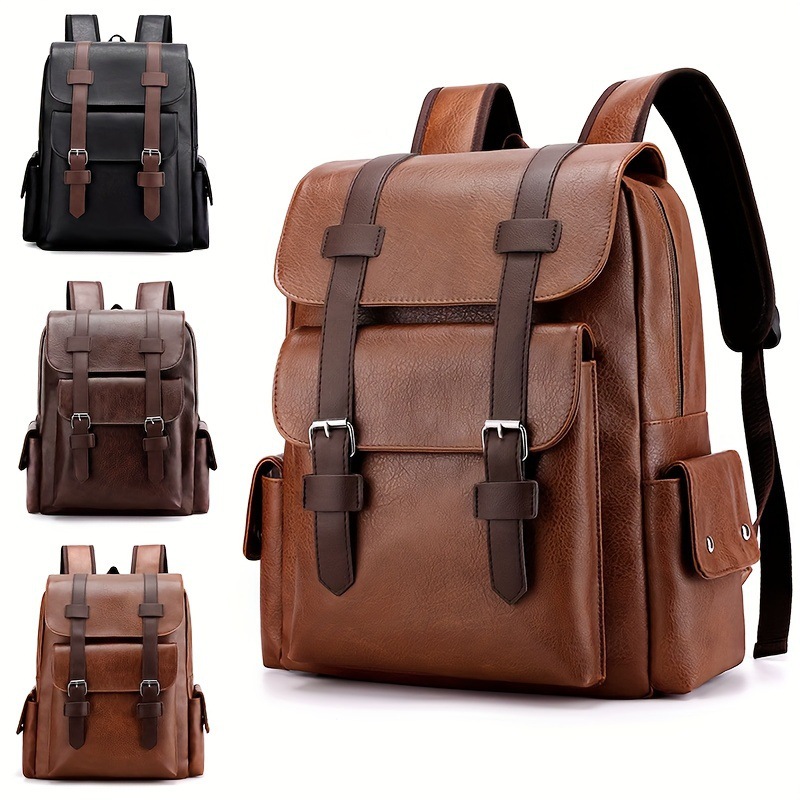 Business double-shoulder bag women and men simple soft PU laptop bag new travel large capacity backpack