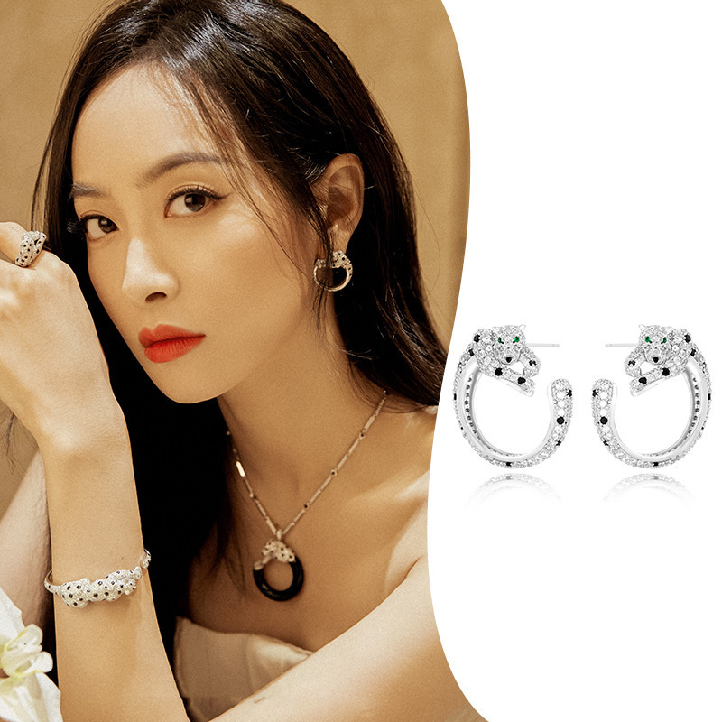 S925 silver needle heavy earrings ear accessories Song Qian jewelry leopard hoop earrings for women