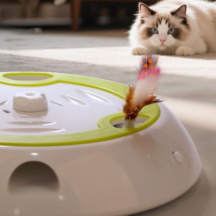 AFP Smart Cat Toy Electric Variable Speed Whack-a-mole Machine Rechargeable Self-entertainment Relieve Boredom Cat Teaser with 3 Replacement Heads