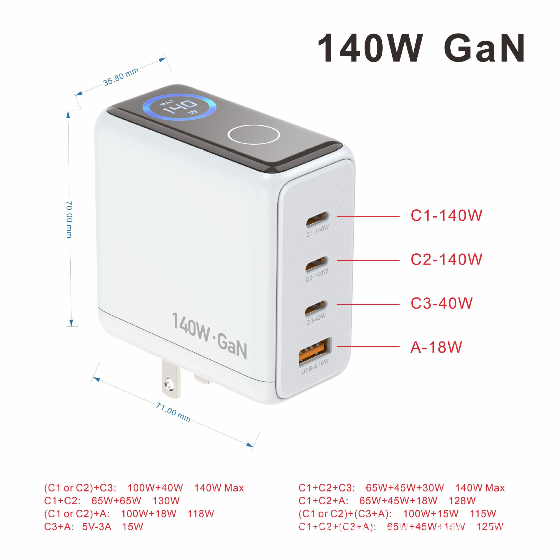 Certified 140W GaN TFT Display Charger for Huawei Apple 17 Phone Tablet Laptop
