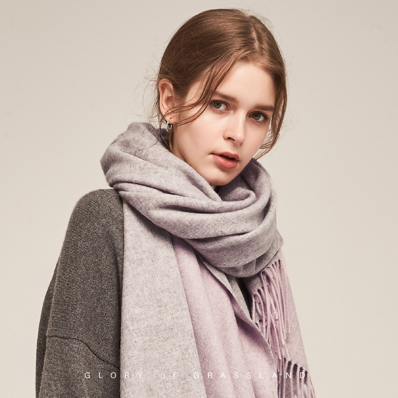 Inner Mongolia wool women's double-sided scarf autumn and winter color-blocked oversized shawl warm neck warmer two-in-one