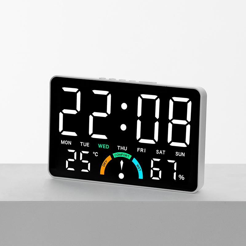 Home Temperature and Humidity LED Electronic Clock Simple Large Screen Hanging and Standing Two-Use Clock Multifunctional Bedside Alarm Clock GH9007