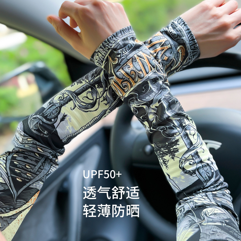 Summer driving riding motorcycle motorcycle fishing sun protection ice silk hand sleeve gloves men and women arm tattoo flower arm