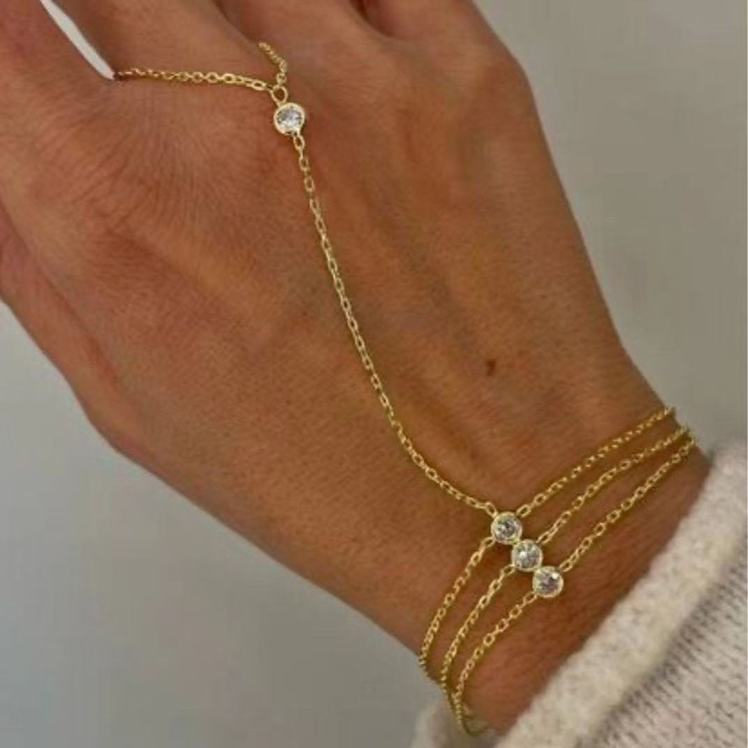 Stainless steel chain bracelet women's connected finger chain hand jewelry