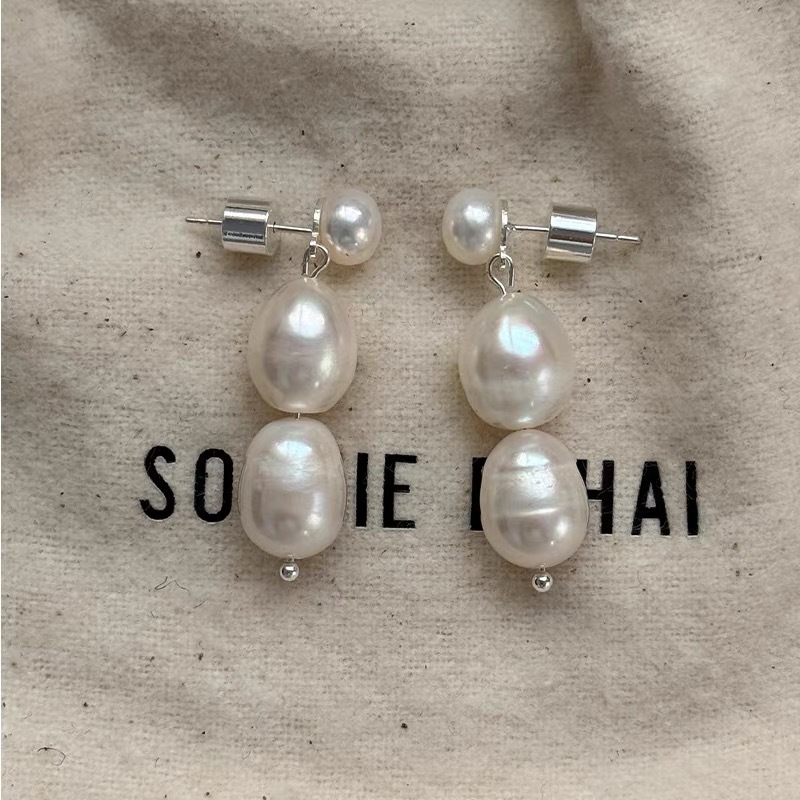SophieBu*ai Elegant Natural Freshwater Three Pearl Earrings Minimalist Accessories
