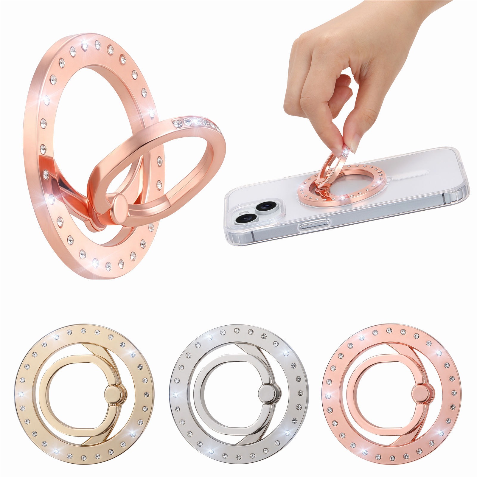 Magnetic Ring Phone Mount Compatible with Apple 16 MagSafe Strong Magnetic Rotating Ring Clip