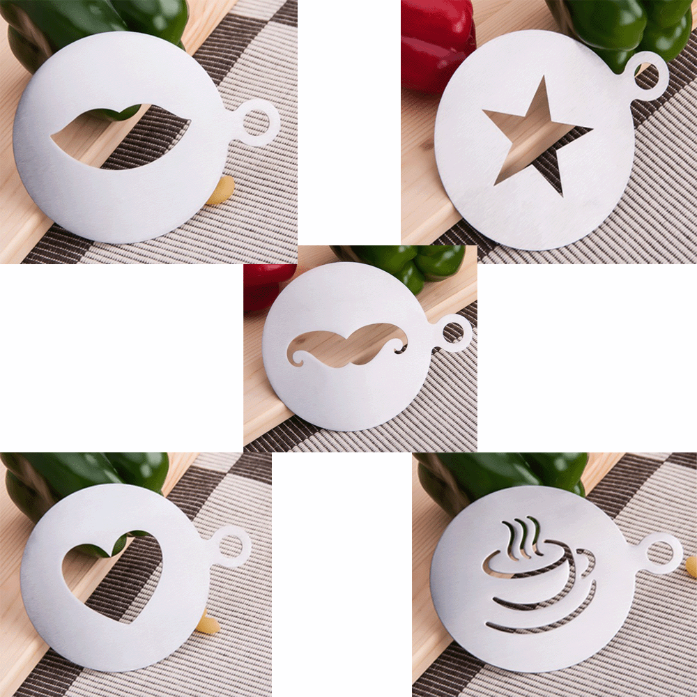 6-piece Stainless Steel Coffee Flower Stencil Mold Portable Coffee Milk Hand Spray Stencil Template