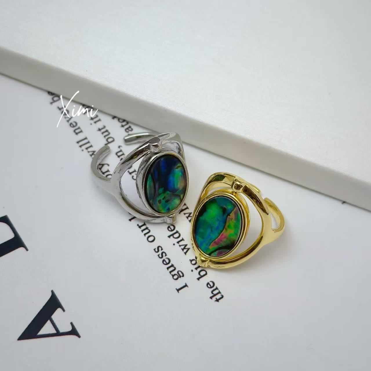 Rotatable Double-Side Mother-of-Pearl Ring for Women Abalone Shell 2025 New