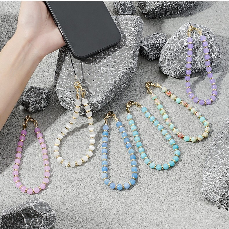 Natural Semi-precious Stone Beaded Phone Lanyard Cat's Eye Anti-loss Pendant Phone Chain for Men and Women