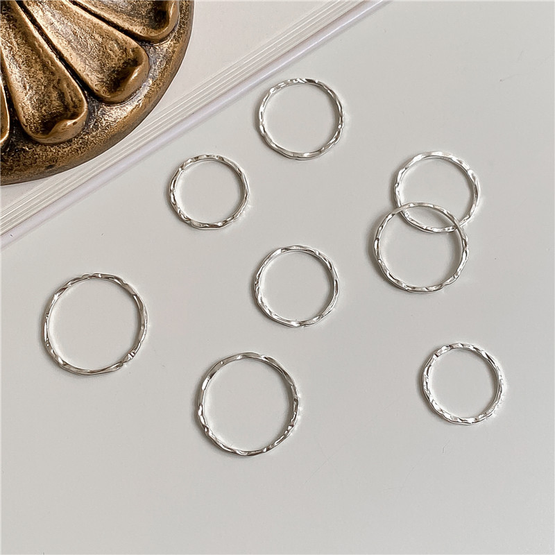 S925 sterling silver texture hammered texture ring slender plain circle knuckle closed thin ring silver jewelry