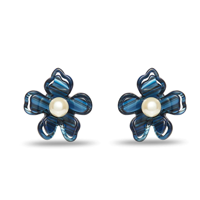 Le niche fresh and sweet dark blue pearl flower ear studs