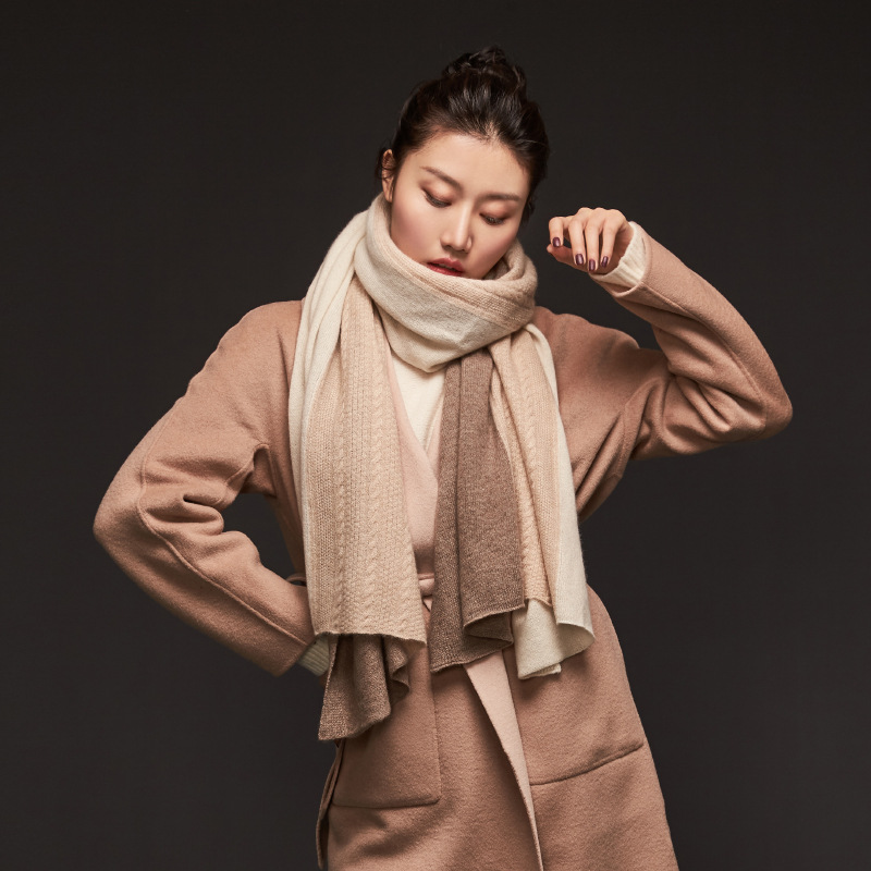 Inner Mongolia pure cashmere three-color color-blocked knitted scarf women's contrast color shawl neck warmer