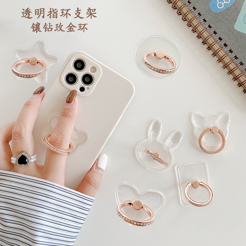 Rhinestone Transparent Ring Stand Rose Gold Ring Diamond Phone Stand Thirteen Crystal Rhinestone Ring Stand