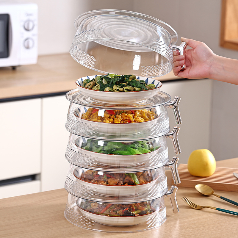 Multi-Layer Food Cover Kitchen Dust-Proof Fly-Proof Leftover Food Cover Hollow Breathable Transparent Stackable Table
