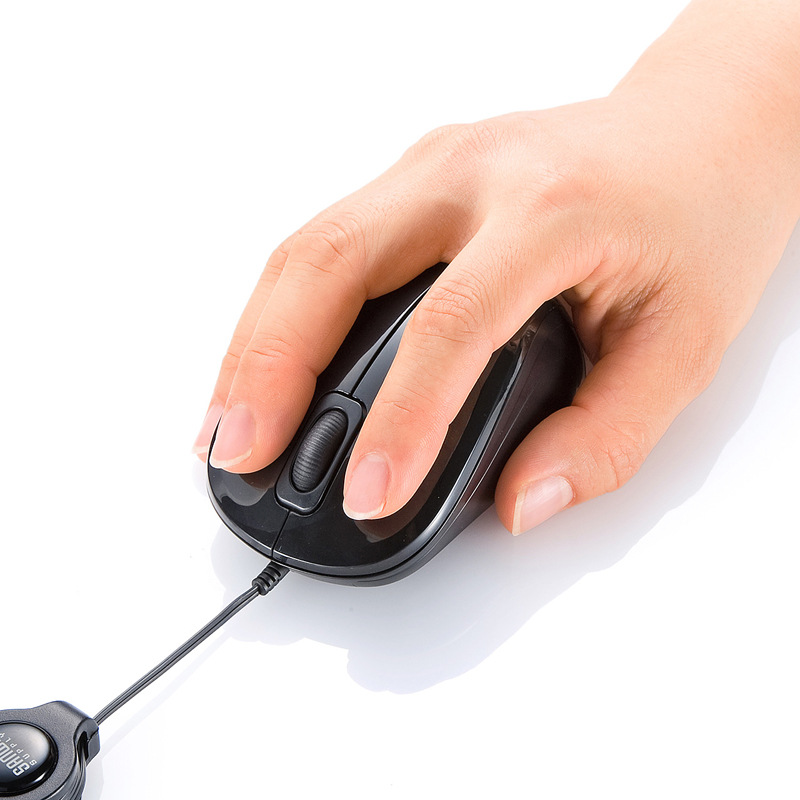 Japan Sanwa silent wired mouse blue LED portable office small mouse cable retractable MA-BLMA8