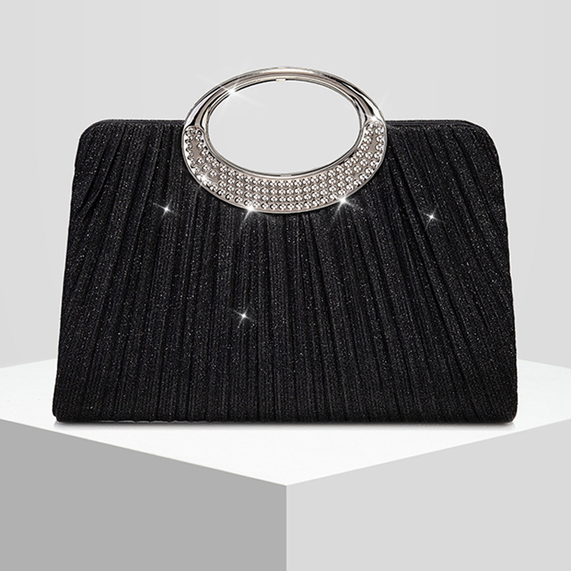New Women's Ring Pleated Shiny Evening Bag Clutch Evening Bag Wedding Bag