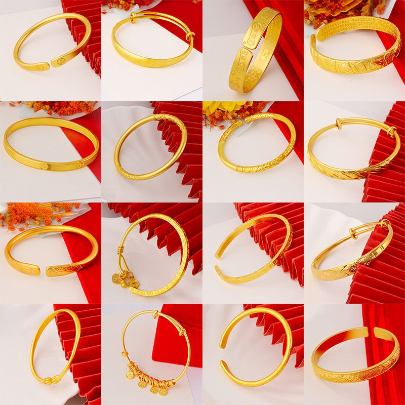 Inside and outside one color copper gold-plated ancient method sand gold bracelet imitation gold bracelet women open push-pull bangle gold shop
