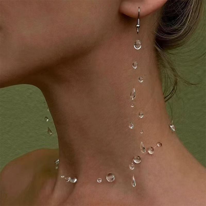 【Morning Dew】Cool Ice Dew Drop Necklace Minimalist Water Drop Earrings