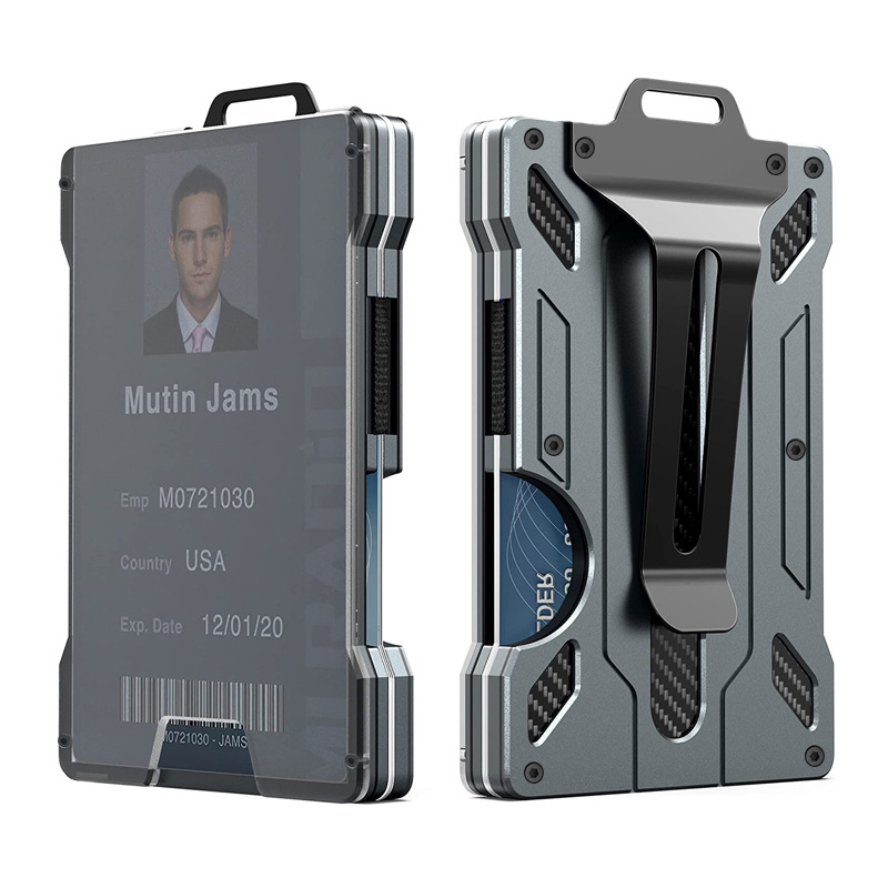 New Aluminum Alloy Card Holder Transparent Badge RFID Metal Wallet Work ID Card Clip with Badge Slot