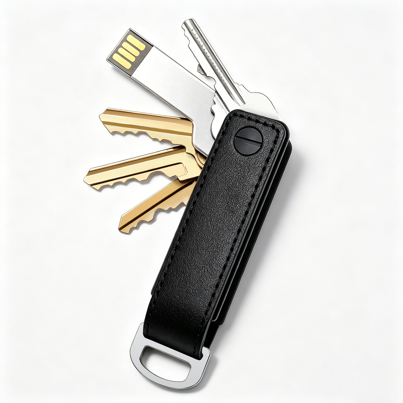 Aluminum Alloy Plus Genuine Leather Keychain Men's Women's Key Hanger Simple Key Organizer