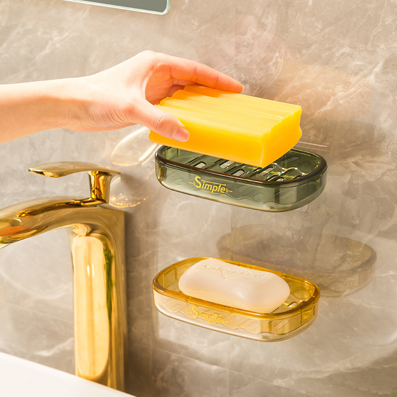 Soap dish sink double-layer draining transparent soap box bathroom no drilling wall-mounted soap box
