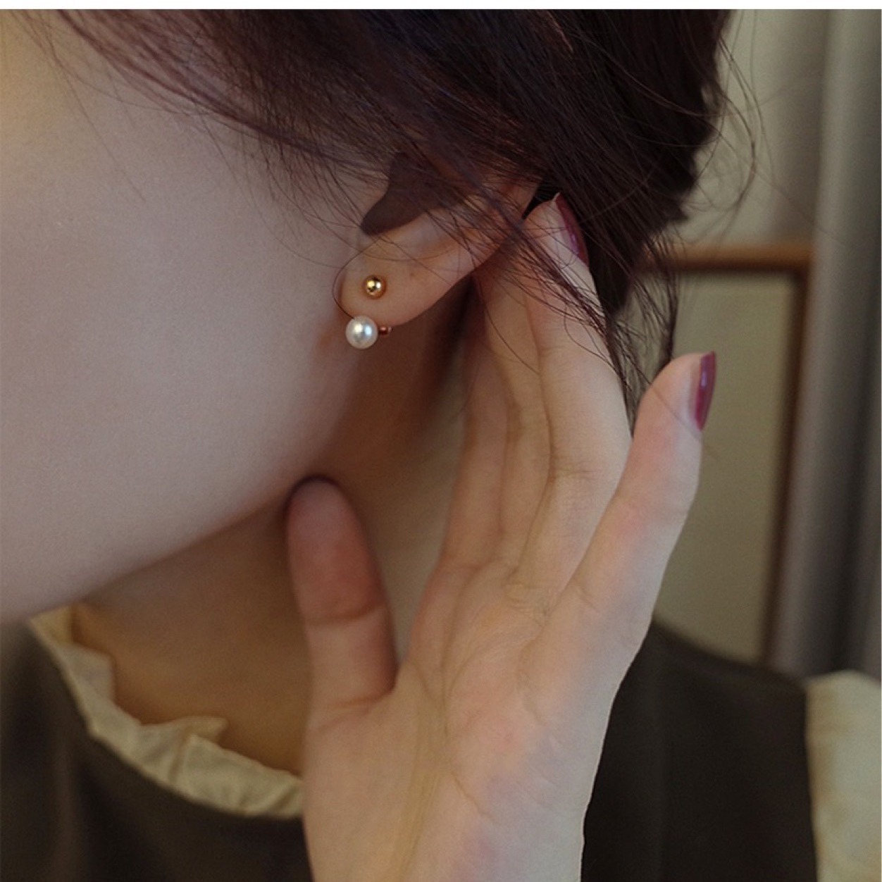 Minimalist freshwater pearl gold bean stud earrings for women summer 2026 new niche earrings