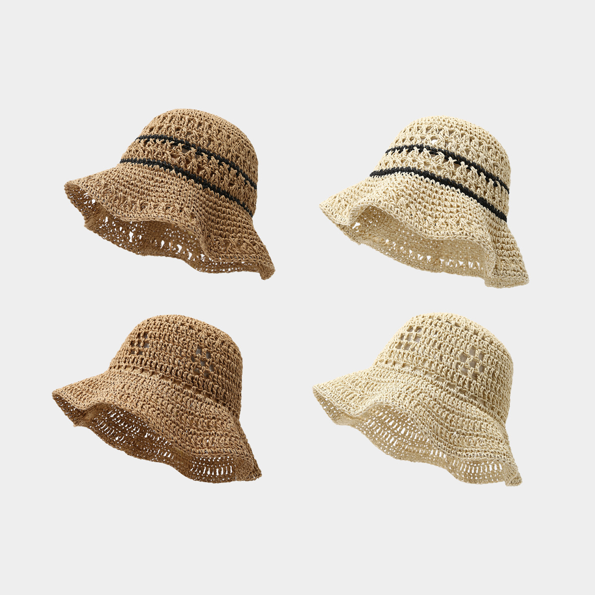 Spring/Summer Crocheted Breathable Woven Moldable Basin Hat for Women, Beach Vacation Casual Sun Straw Hat
