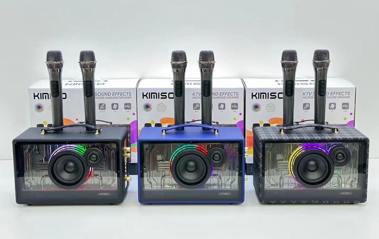New transparent mechanical RGB light Bluetooth speaker outdoor portable high-quality wireless audio K song microphone
