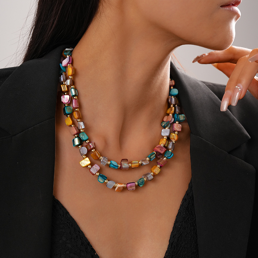 Irregular Double-Layer Imitation Shell Beaded Necklace Vacation Style for Women