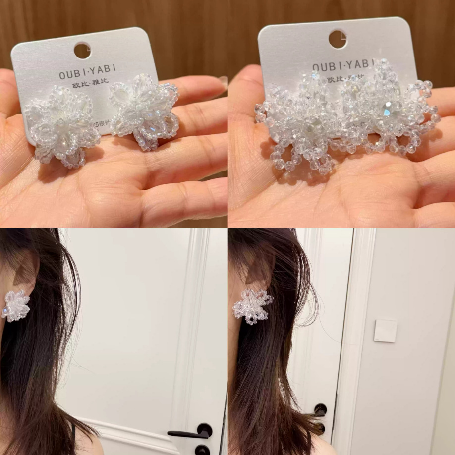 Oubiyabi Delicate Gentle Handmade Beaded Crystal Flower Sweet Earrings Ear Stud Ear Accessories 51830