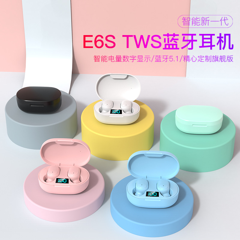 E6S Bluetooth Earphone Macaron Mini Sports In-ear Stereo Noise Reduction Digital Display Wireless Sports Noise Reduction