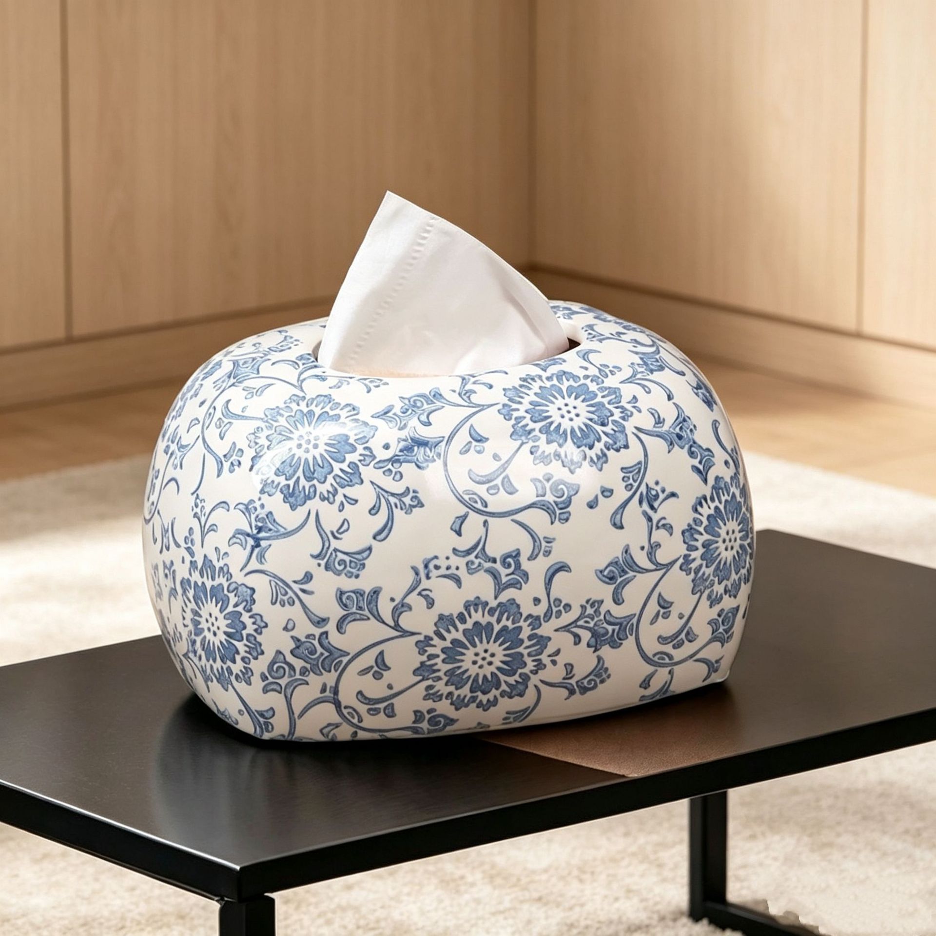 Chinese Countryside Ceramic Household Tissue Box European Style Living Room Dining Room Decorative Tissue Box Napkin Tissue Box
