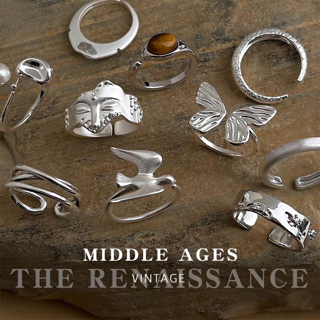 Vintage Retro Silver Ring Collection Niche Index Ring Hand Jewelry for Women