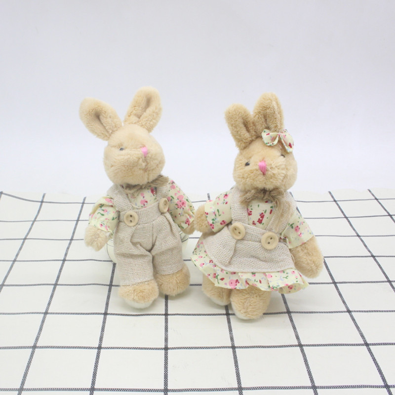 Plush Toy Couple Linen Rabbit Plush Flower Cloth Jointed Rabbit Bag Charm DIY Decoration Doll Rabbit