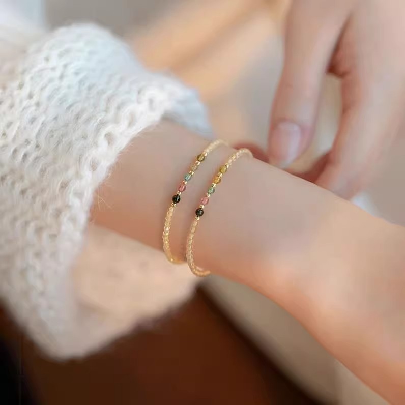 Citrine bracelet women's ultra-fine lucky bead bracelet wealth fortune husband blessing tourmaline hand jewelry summer gift for girlfriend
