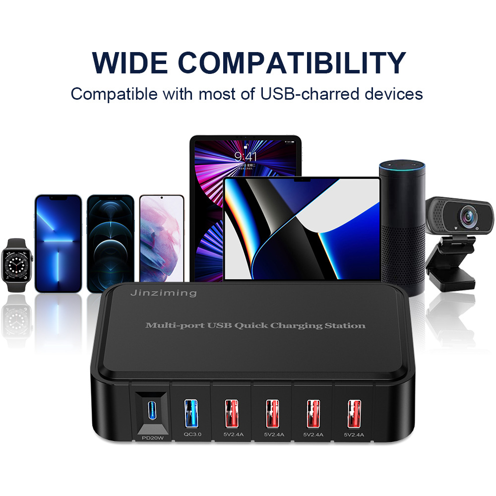 84W 6-port USB plug PD fast charger portable wall charger