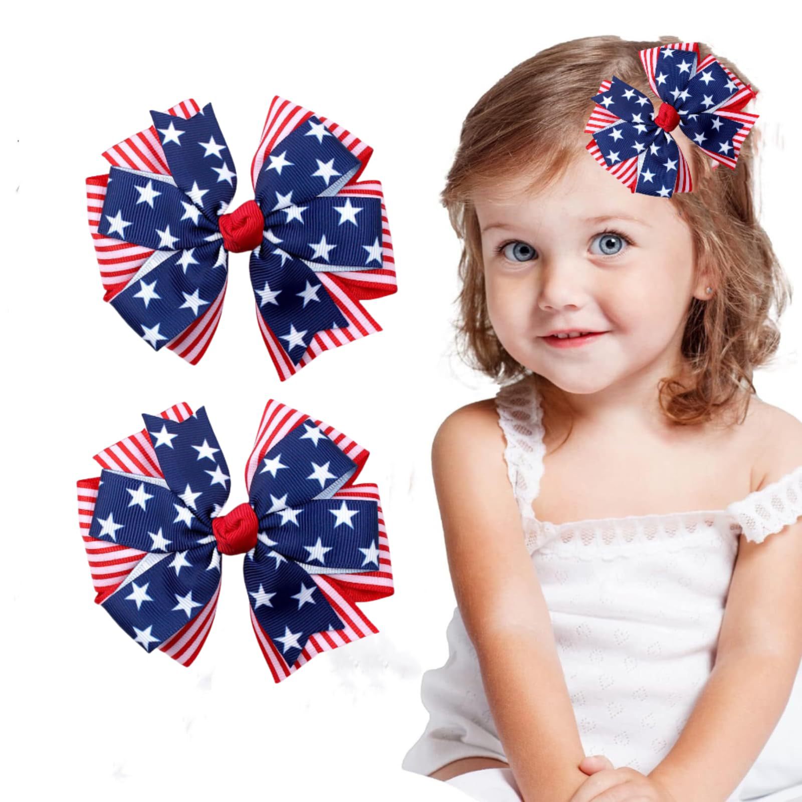American Children's Party Bow Hair Clip Set Glitter Star Flag Girl Hair Accessory