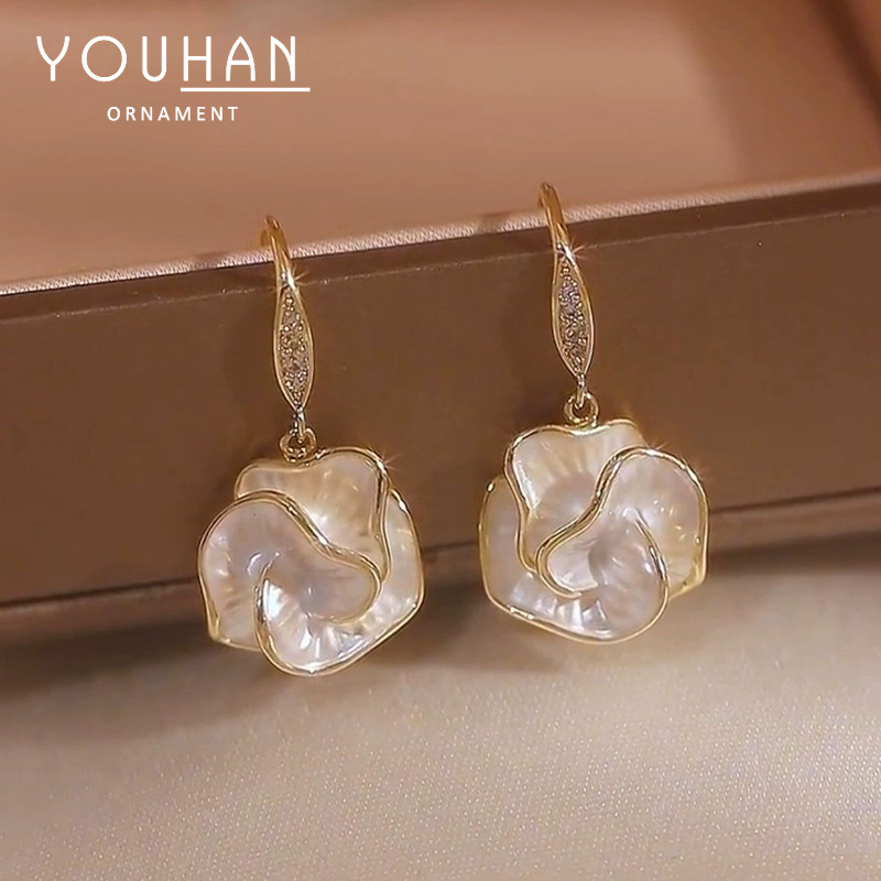 New glaze mountain flower zircon earrings niche ear drops ear accessories