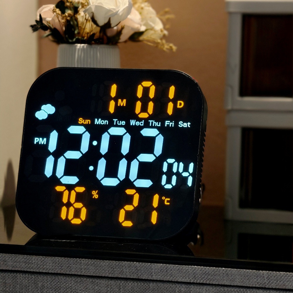 Cross-border Multifunctional Clock LED Electronic Clock Living Room Weather Temperature Display Wall Clock Hanging or Standing Dual-Use Clock