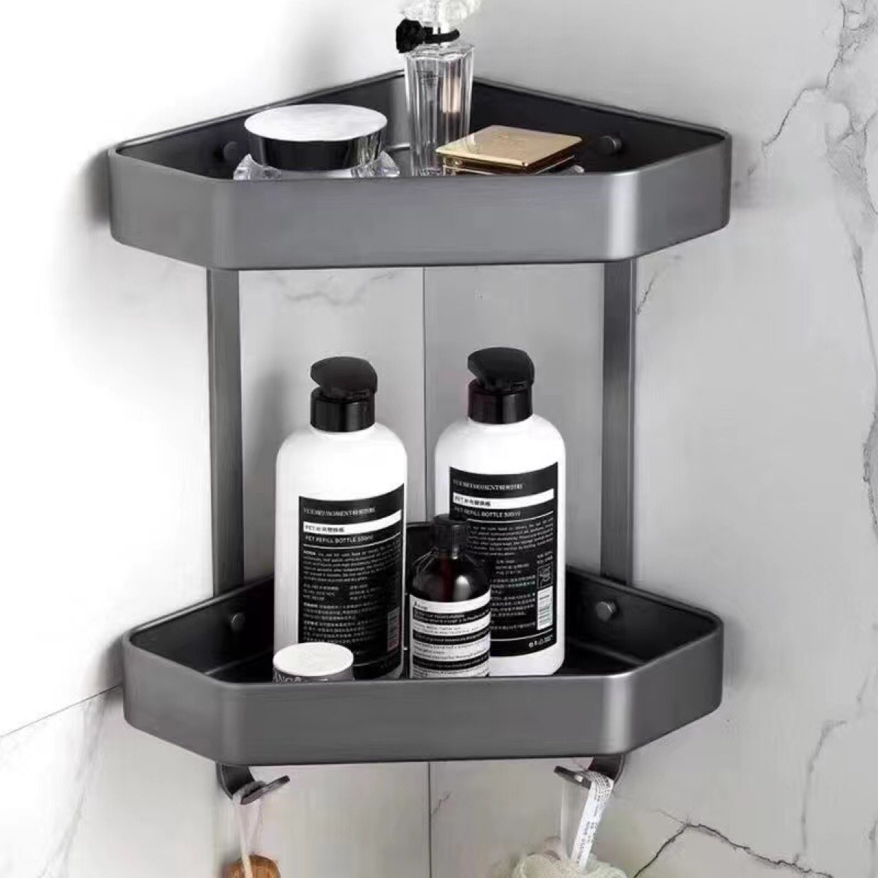 Carbon Steel Bathroom Corner Shelf Storage Rack No-Drill Bathroom Wall Triangle Shelf Shower Room Storage Supplies