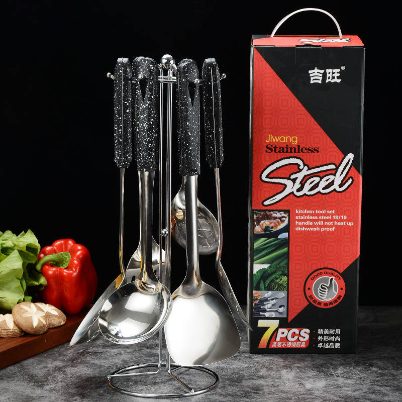 Stainless steel kitchenware cooking spatula and spoon set, stir-fry spatula, frying spatula, soup spoon, slotted spoon