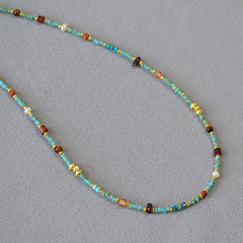 Turquoise seed bead string multi-colored gemstone simple bohemian necklace锁骨链