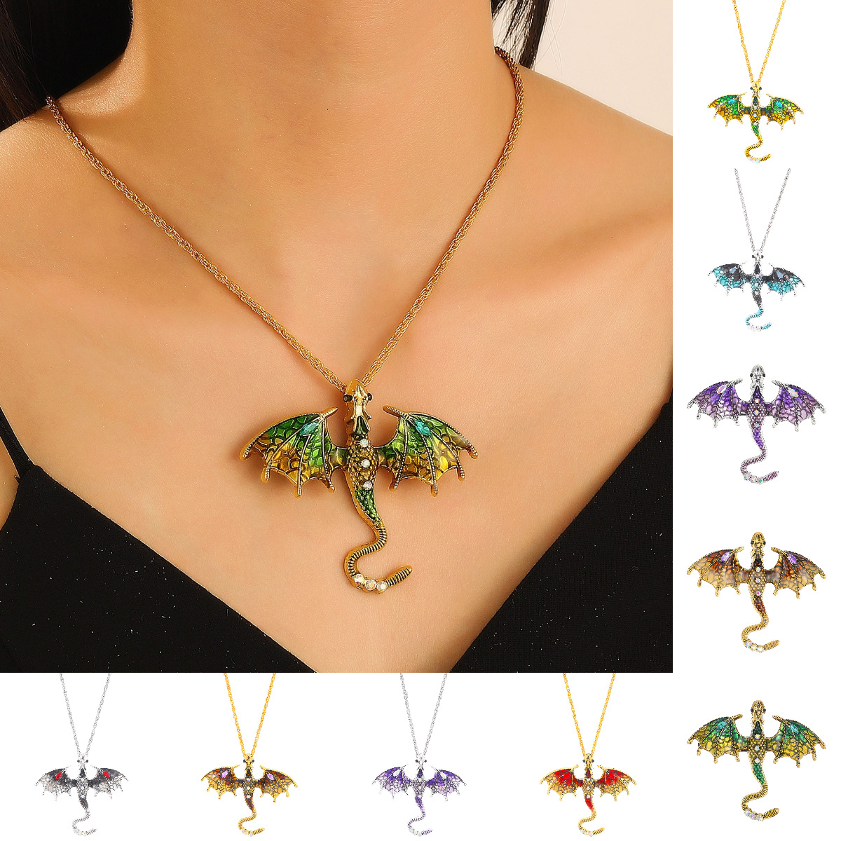 Colorful Enamel Dragon Brooch Women Flying Dragon Men Suit Pin Accessory Necklace