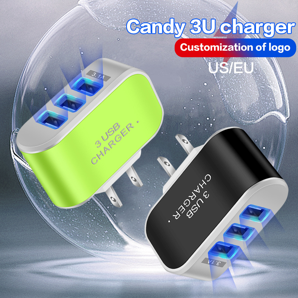 3USB Candy Charger LED Glowing Phone Charger Smart Multi-Port USB Travel Charger