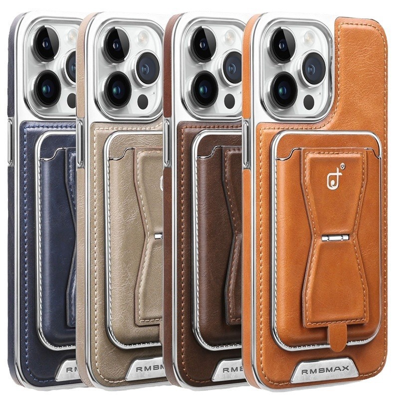 For Apple 17promax Phone Case 16plus Inner Magnetic Card Holder Stand 15pro Logo Exposed Business Leather Case