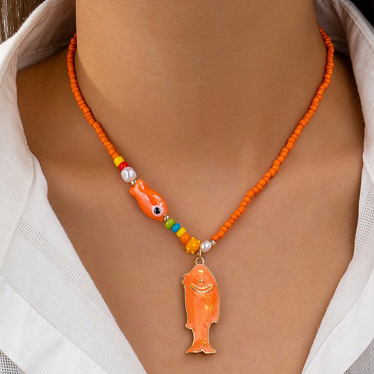 Qingdao Daiwei Accessories Bohemian Glass Bead Fish Starfish Pendant Necklace Summer