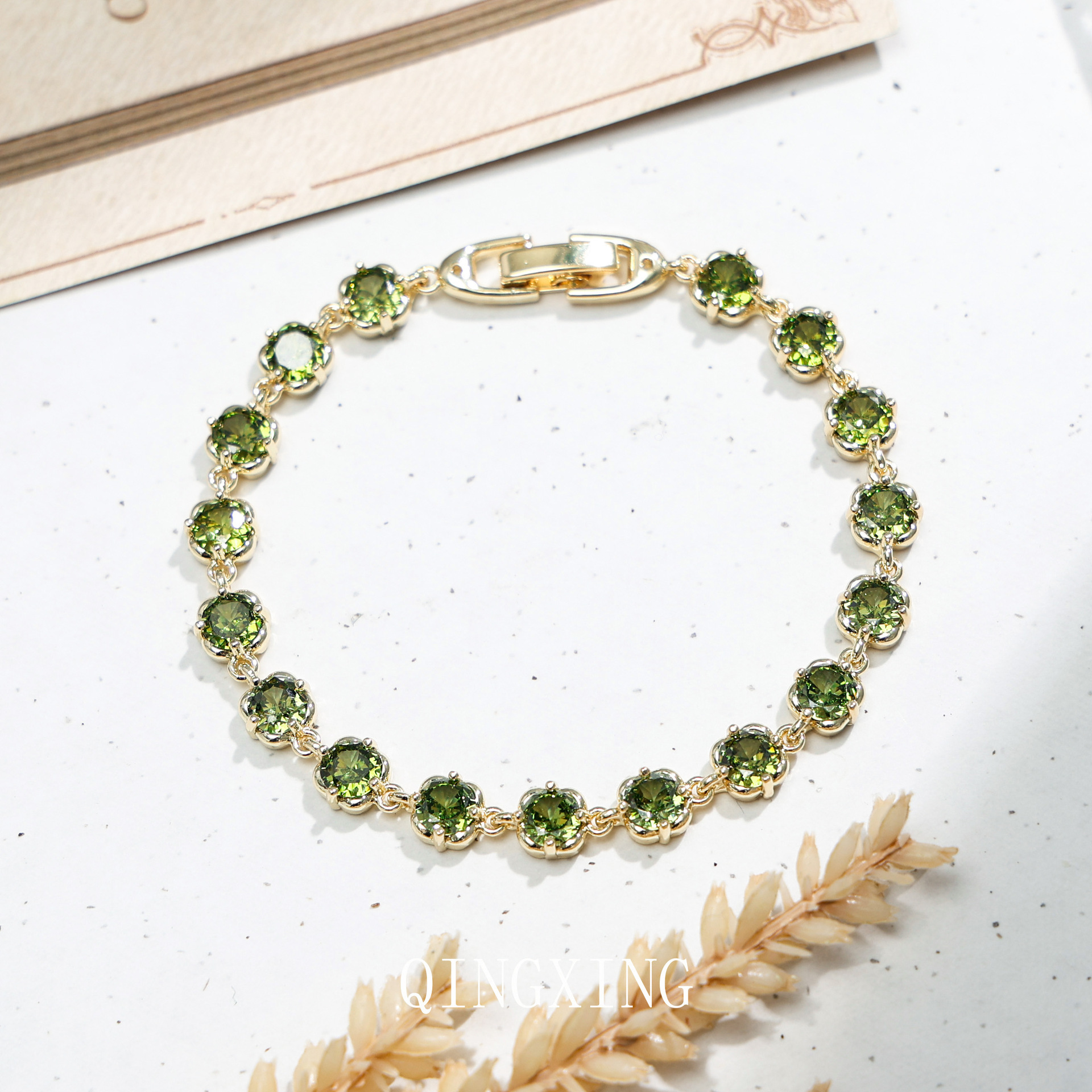 Green Peridot Bracelet AAA Zirconia Inlaid Forest Style Fresh Women's Accessory Hand Jewelry