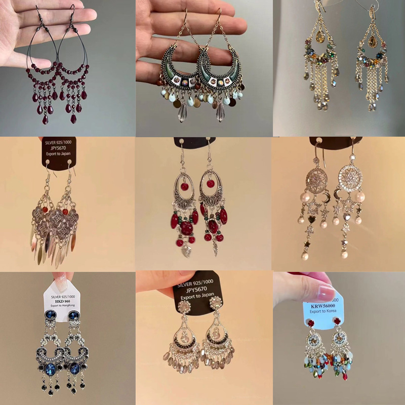 Bohemian bead tassel earrings niche exaggerated earrings ethnic style long earrings women